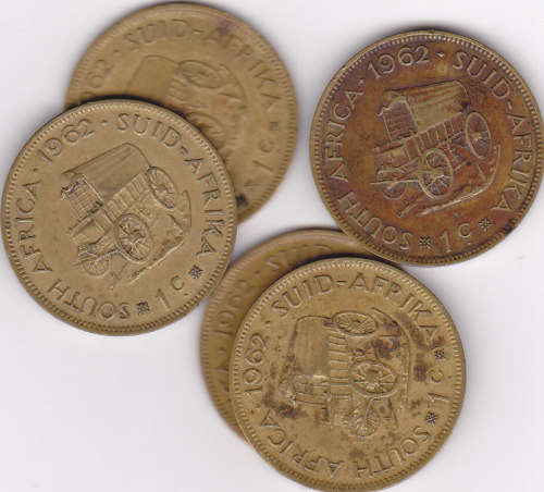 1962 ONE CENT - BRILLIANT UNC COINS (5 COINS - BID PER COIN),