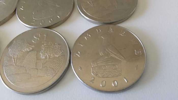 ZIMBABWE 2001 ONE DOLLAR COIN -NICKEL PLATED STEEL (BID PER COIN)