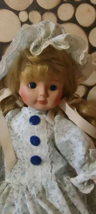 Porcelain Doll - Little Miss - 37 cm long - with Wooden Stand