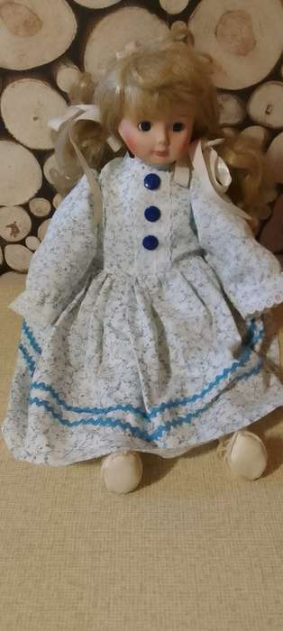 Porcelain Doll - Little Miss - 37 cm long - with Wooden Stand