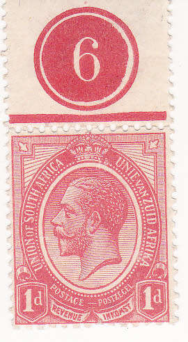 "PLATE NO" 1913 1 penny control no 6 in dull red  MLH in margin