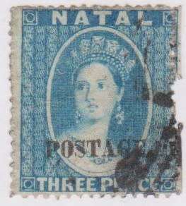 1869 NATAL Q Vic chalon 4d overprintedPOSTAGE used single SACC 56