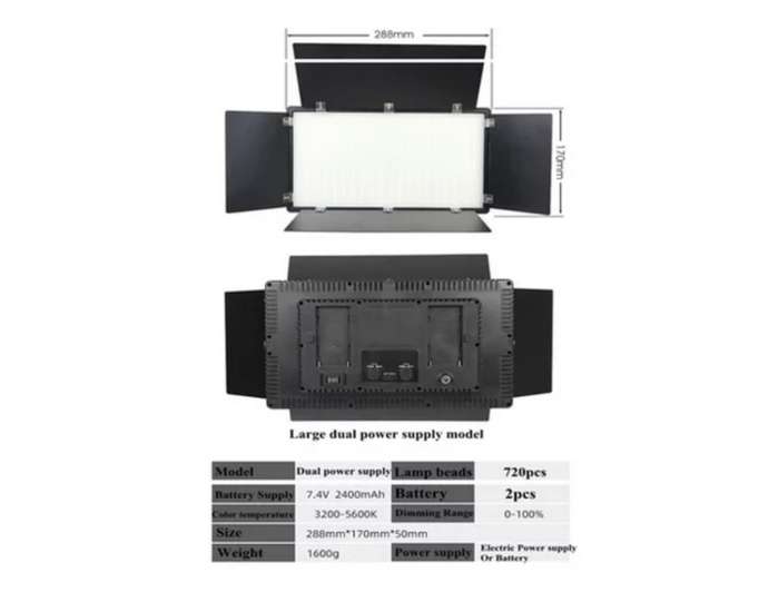 Rechargeable Video Led Light Kit  Pro LED 800 Photography (3200 - 6500K)