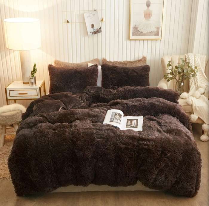 5 Piece Faux Fur Comforter Sets - Solid Colors