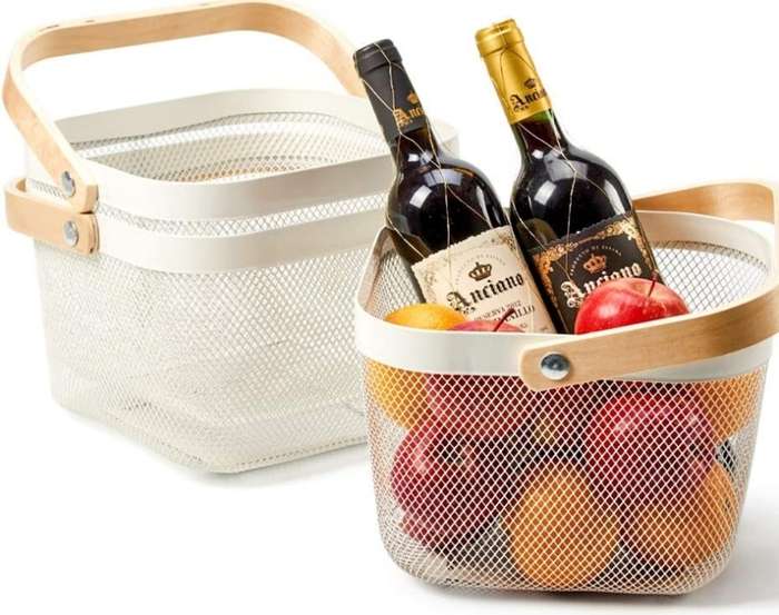 Mesh Storage Basket With Wooden Handle