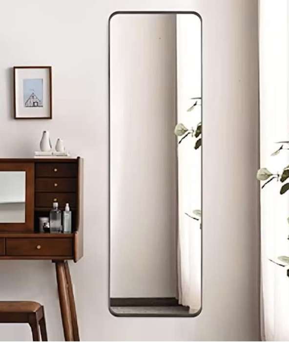 Black Frame Rectangular 148 cm x 36 cm Glass Mirror