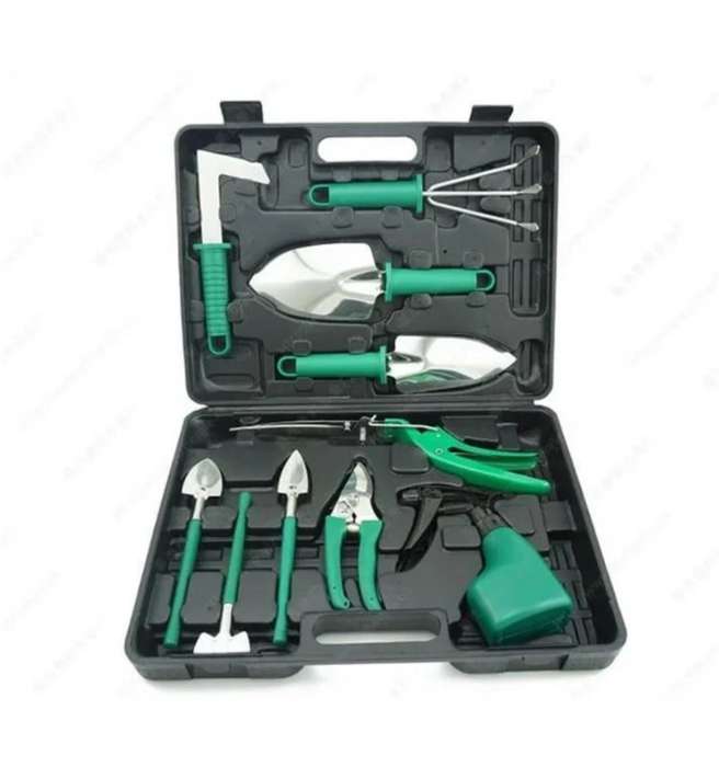 Miss Bliss Imports  10 Pieces Green Garden Tool Set In Carry Case With Handle Outdoor Gift Novelty