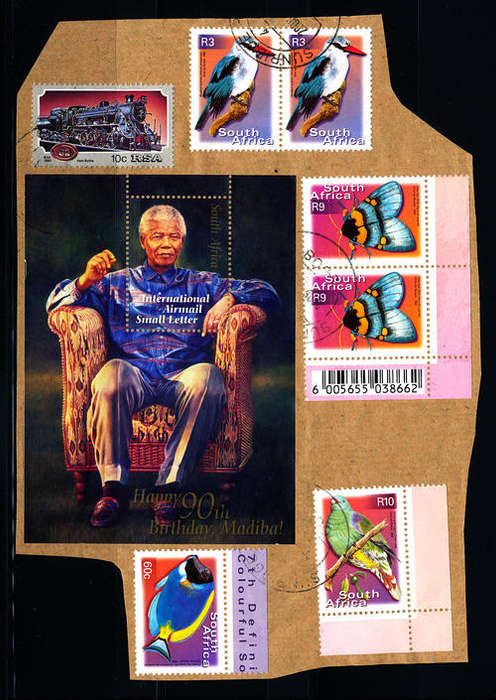 Mandela used on cover with several high value stamps - unusual and rare !