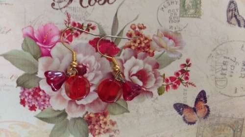 Red Cirle and Flower Earrings