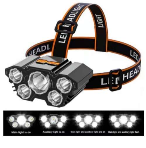 Brightest 5 LED spotlight Head Lamp USB Rechargeable Camping Headlight
