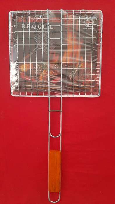 Braai grill with wooden handle, grid size 23x21cm