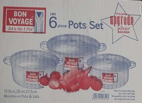 Aluminium Cooking Pots 6 piece, Bon Voyage, best selling pots in SA