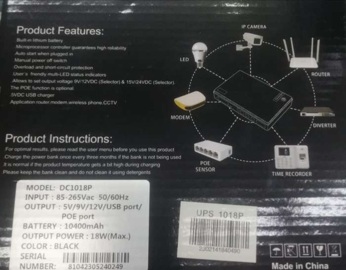 10400mah UPS Backup Power Network Portable Powerbank Multifunctional Mini Dc UPS with USB input