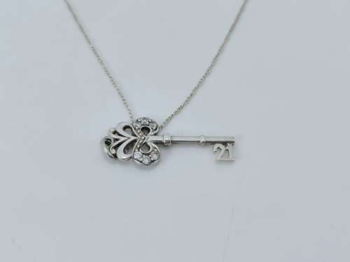 Solid 925 Silver Designer 21 Key style Pendant and Fine Chain Set