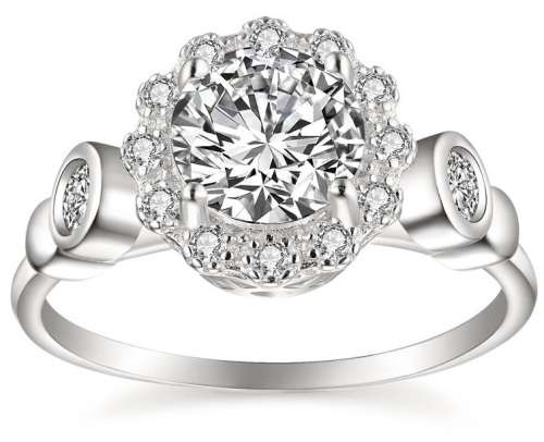 HALO DESIGN Sparkling Cr.Diamond Engagement Ring. Size 6 / L+ / 16.5mm