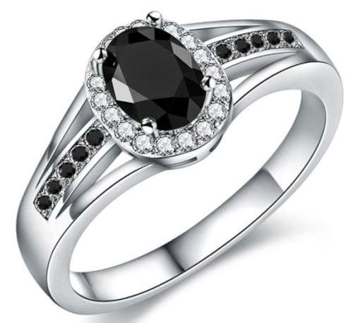 Sparkling Cr.Diamond & Black Engagement Ring. Size 5 to 12