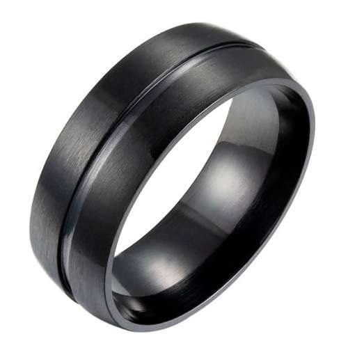 ASHA CRAFT - Mens Black Grooved Wedding Band. Ring Size 10