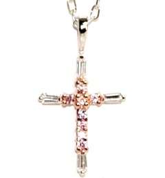0.36ctw Pink and White CZ Cross Necklace in 14kt Gold Vermeil and 925 Sterling Silver