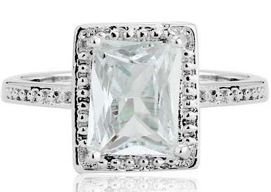 ACJ - Sparkling White CZ Rhodium Polished Ring - Size 7 / O