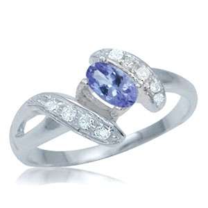 [R7125.60] 0.48ct Genuine Tanzanite and Topaz Designer Swirl Ring. Size 5.5 / L / 16.1mm