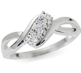 3-stone 0.690 Carat Cr. Diamond Journey Ring Fine 925 Sterling Silver. 6[M]