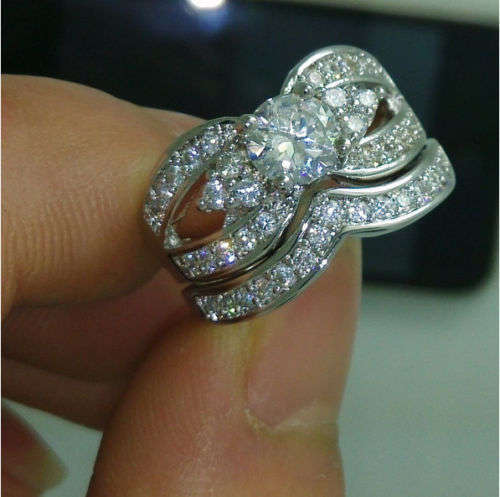 White gold filled & white topaz Wedding Ring set size - Size 8