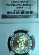 SUPER SET NGC GRADED AU55*AU58* MS62*MS63*MS64*MS65*MS66*MS67 MANDELA BIRTHDAY 2008 R5 @ R1 START