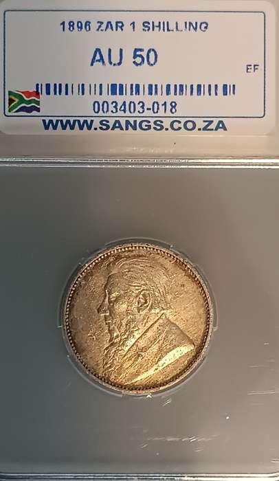 ***ZAR 1896 SHILLING AU50 BY SANGS ***
