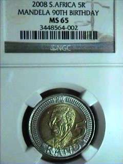 WEEKEND SPECIAL : MANDELA 2008 BIRTHDAY R5 NGC GRADED MS65 2 AVAILABLE