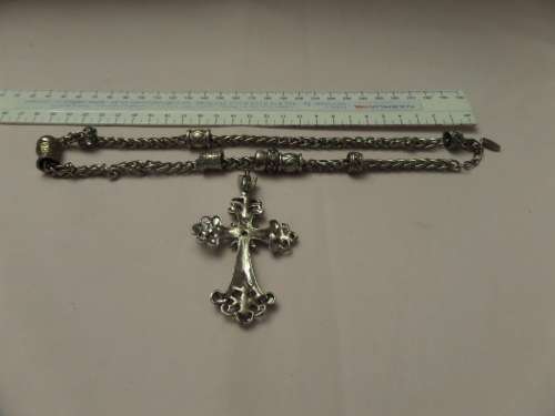 Heavy Necklace with markings(D&H) and Cross Clip on Pendant with White Stone