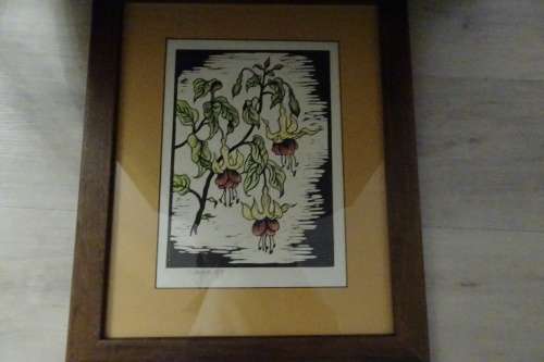 Gregoire Boonzaier 1909 - 2005  Linocut Flowers (Plakkies)- Signed in Pencil and dated 1979
