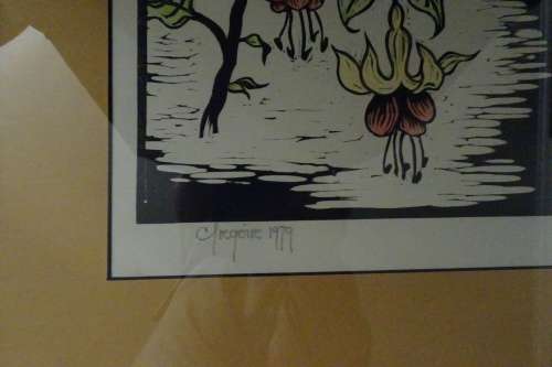 Gregoire Boonzaier 1909 - 2005  Linocut Flowers (Plakkies)- Signed in Pencil and dated 1979
