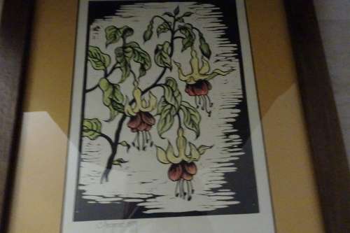 Gregoire Boonzaier 1909 - 2005  Linocut Flowers (Plakkies)- Signed in Pencil and dated 1979