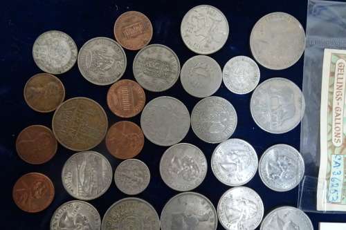 Lot of International Coins and a 1946 Petrol Ration Coupon(Some coins are Silver)