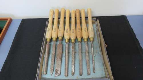 Vintage Set Of Eight WM. Marples and Sons Ltd 13mm Wood Turning Tools Beechwood Handles Sheffield