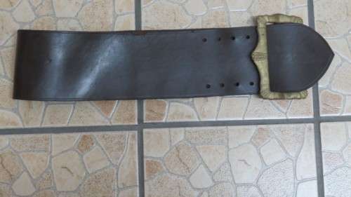 Superb Vintage Genuine Leather Wide Strap/ Belt With Solid Brass Buckle L: 109 cm