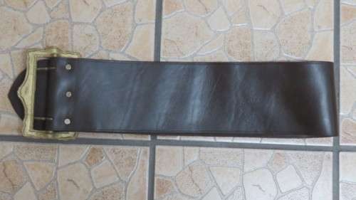 Superb Vintage Genuine Leather Wide Strap/ Belt With Solid Brass Buckle L: 109 cm