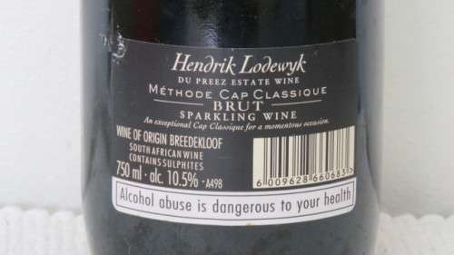 Sealed 750ml Bottle of Hendrik Lodewyk IV Methode Cap Classique Brut Sparkling Wine