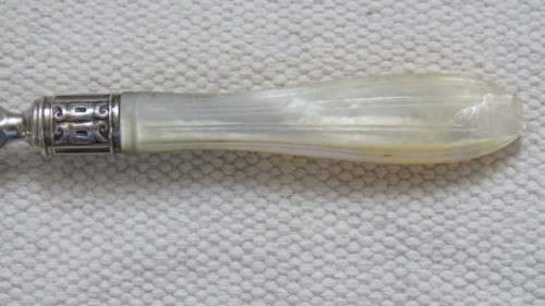 Hallmarked Henry Adcock Birmingham 1856-57 Silver Fork With Pearlised Handle 36 g