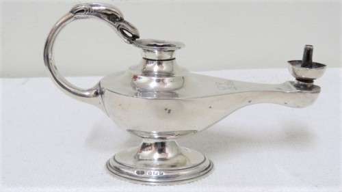 H/marked Birmingham C & C 1902-3 Silver Aladdin`s Lamp Table Lighter Missing Lid L: 143 mm (162 g)