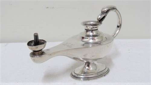 H/marked Birmingham C & C 1902-3 Silver Aladdin`s Lamp Table Lighter Missing Lid L: 143 mm (162 g)