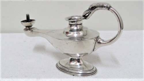 H/marked Birmingham C & C 1902-3 Silver Aladdin`s Lamp Table Lighter Missing Lid L: 143 mm (162 g)