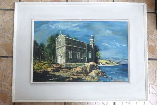 Framed Oil On Canvas `Church Of The Primacy Of St. Peter` Signed Tersa Von Bargen 83,5 x 62,5 cm