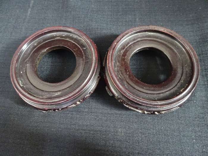 Rare Set Of Two Antique Chinese Cloisonne Bird & Blossom Vases With Stands - See Description
