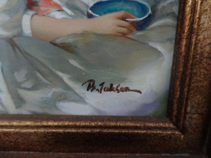 Lovely European Oil On Board"Victorian Girl Blowing Bubbles"Artist B Jakson In Stunning Gilded Frame