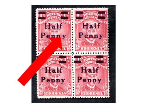 BSAC 1917 SURCH BLK OF (X4) **/*. AS PER SCANS. SACC280/280c. `1/2d LETTERS `N Y` SPACED WIDER`.