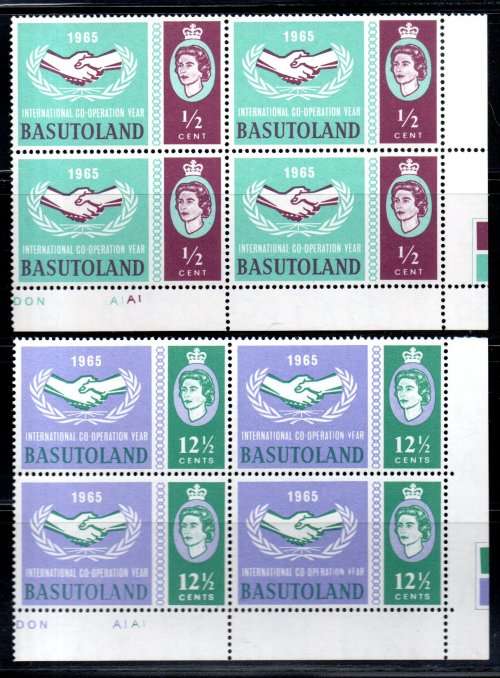 BASUTOLAND 1965 INTERNATIONAL COOPERATION YEAR SET OF (X2) CONTROL BLOCKS. CC94/5. NICE ITEMS.