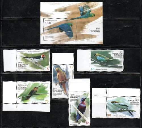 CUBA 2017 BIRDS INTERNATIONAL STAMP EXHIBITION BRASILIANA UMM SET OF (X6) + MSHEET. LOVELY LOT.