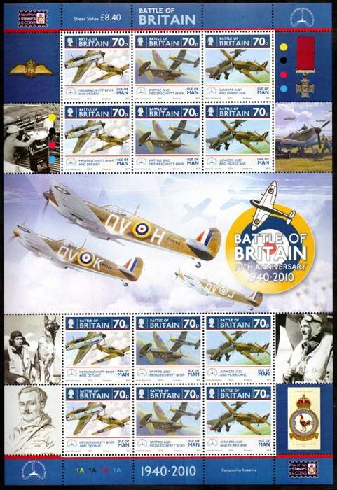 ISLE OF MAN 2010 70TH ANNI OF BATTLE OF BRITAIN (X2) SETENANT SHEET UMM. SG1584/9. CV GBP 38+