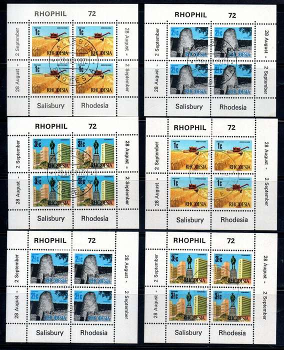RHODESIA 1972 `RHOPHIL 1972` SELECTION OF MINT SHEETS (SOME MM). AS PER SCANS.